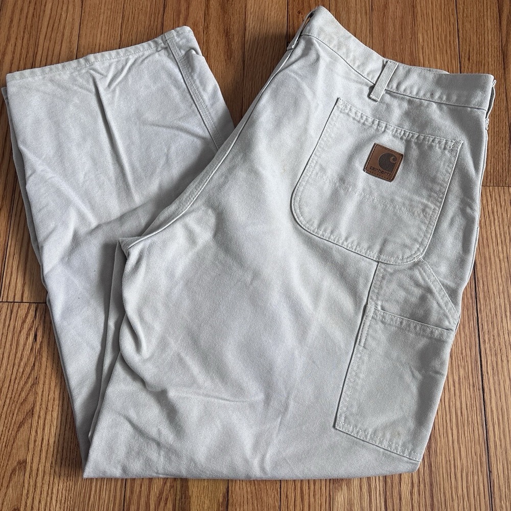 Vintage Carhartt canvas carpenter pants b11 stn baggy skater workwear tan 42x32